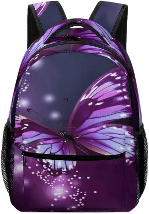 Small Backpacks Personalized Cute Purple Butterfly Printing Travel Bag Lightweight Travel Backpack For Women Men
