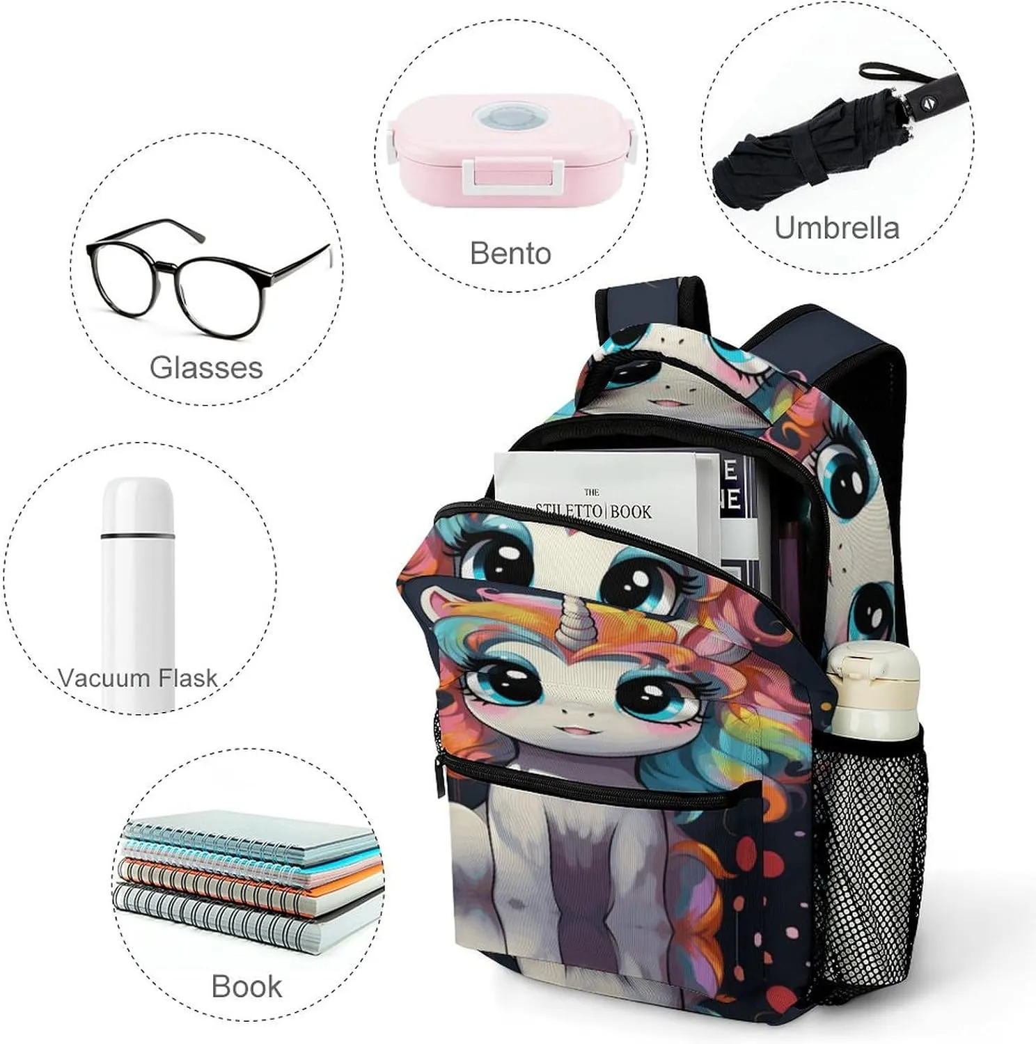 Small Backpacks Personalized Cute with Colorful Hairstyle Printing Travel Bag Lightweight Travel Backpack For Women Men