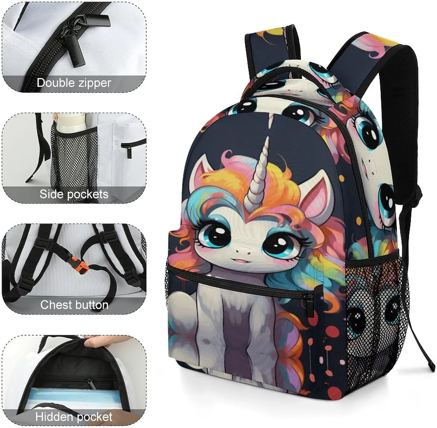 Small Backpacks Personalized Cute with Colorful Hairstyle Printing Travel Bag Lightweight Travel Backpack For Women Men