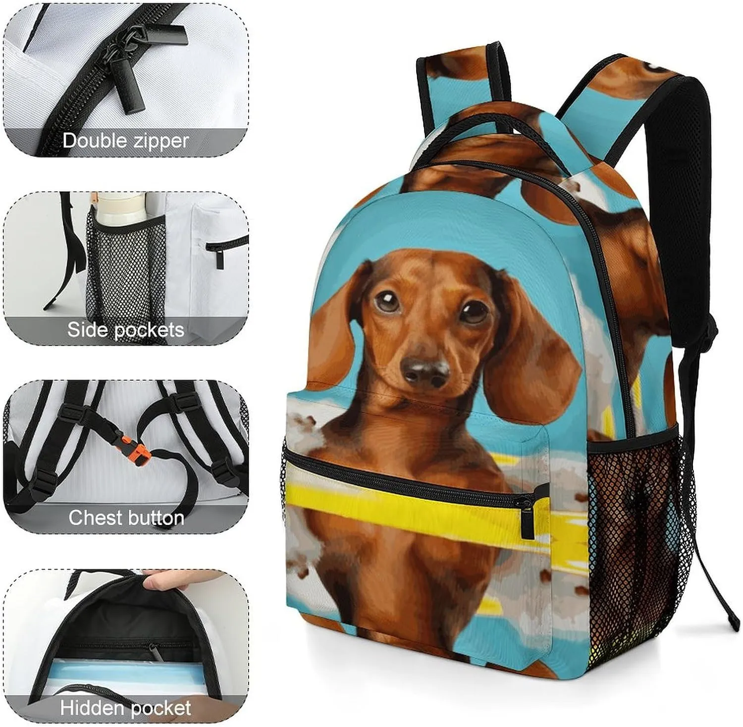 Small Backpacks Personalized Dachshund Dog Printing Travel Bag Lightweight Travel Backpack For Women Men