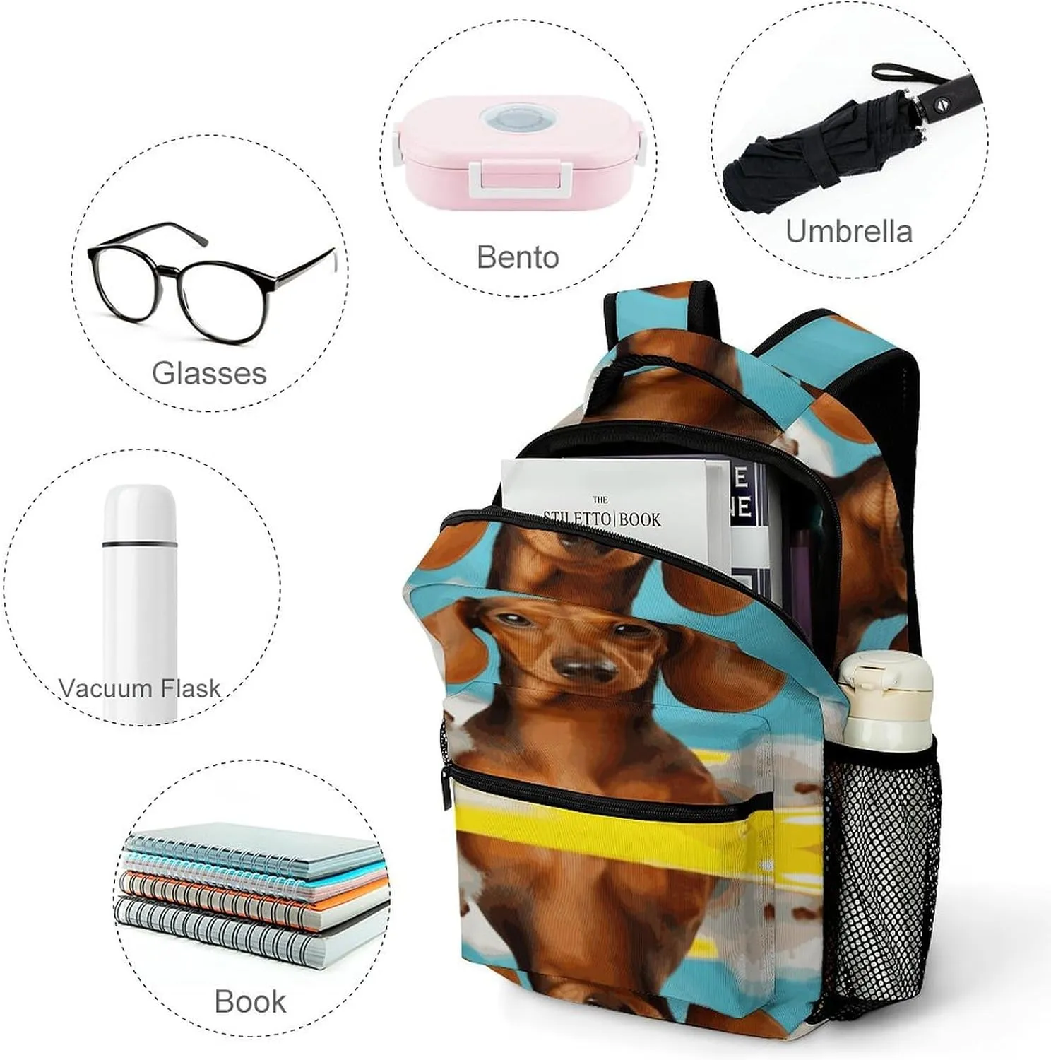 Small Backpacks Personalized Dachshund Dog Printing Travel Bag Lightweight Travel Backpack For Women Men