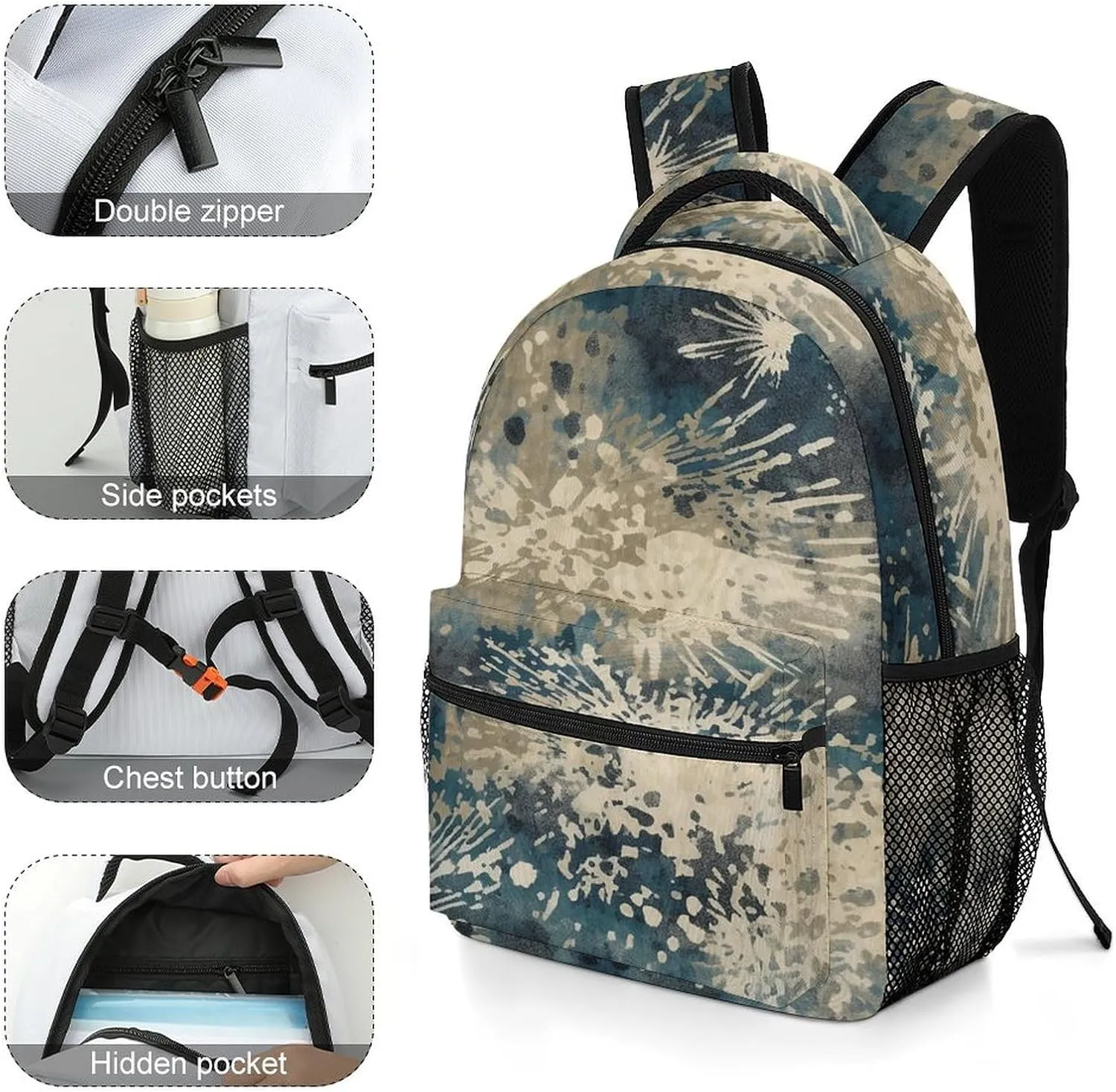 Small Backpacks Personalized Dark Blue Pattern Printing Travel Bag Lightweight Travel Backpack For Women Men