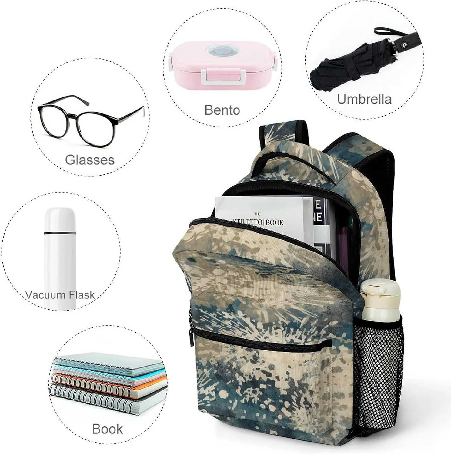 Small Backpacks Personalized Dark Blue Pattern Printing Travel Bag Lightweight Travel Backpack For Women Men