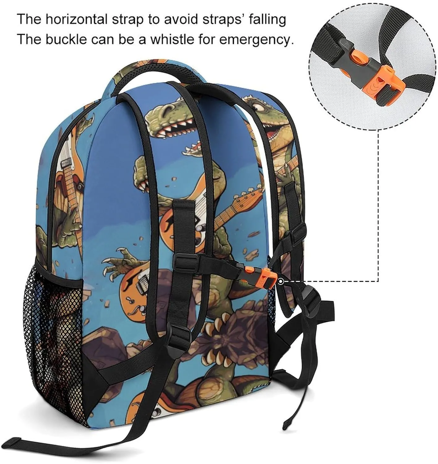 Small Backpacks Personalized Dinosaur Playing Guitar Printing Travel Bag Lightweight Travel Backpack For Women Men