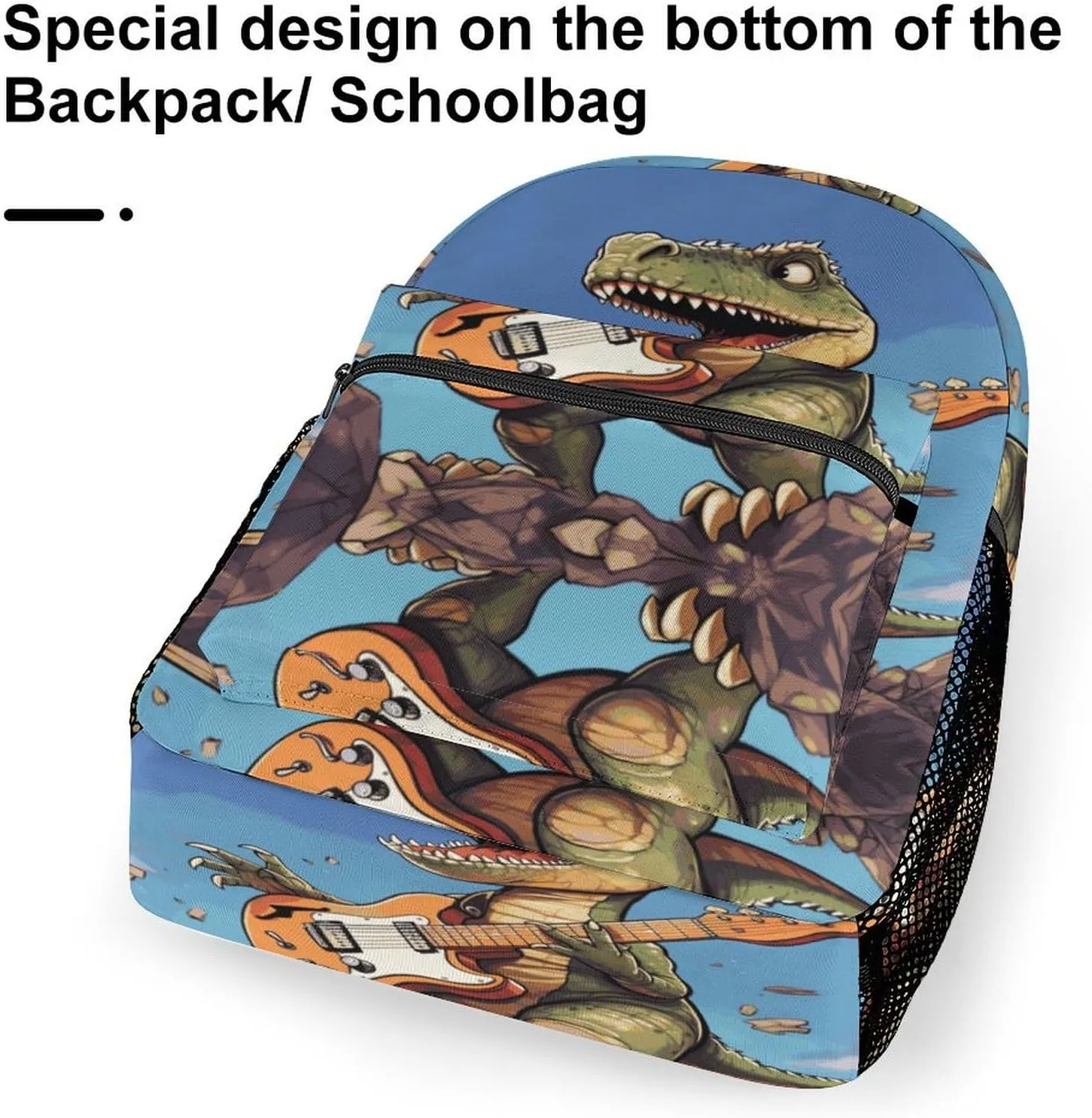 Small Backpacks Personalized Dinosaur Playing Guitar Printing Travel Bag Lightweight Travel Backpack For Women Men