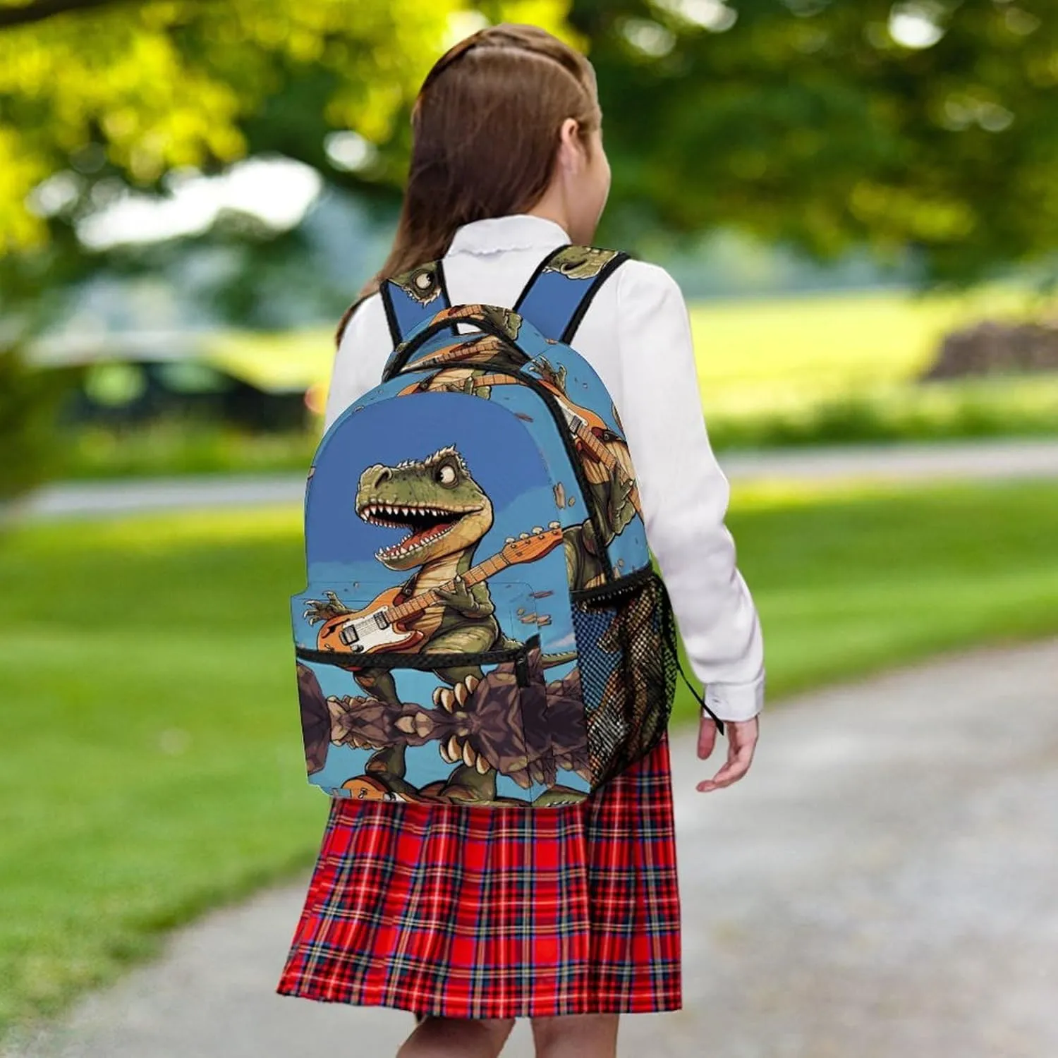 Small Backpacks Personalized Dinosaur Playing Guitar Printing Travel Bag Lightweight Travel Backpack For Women Men