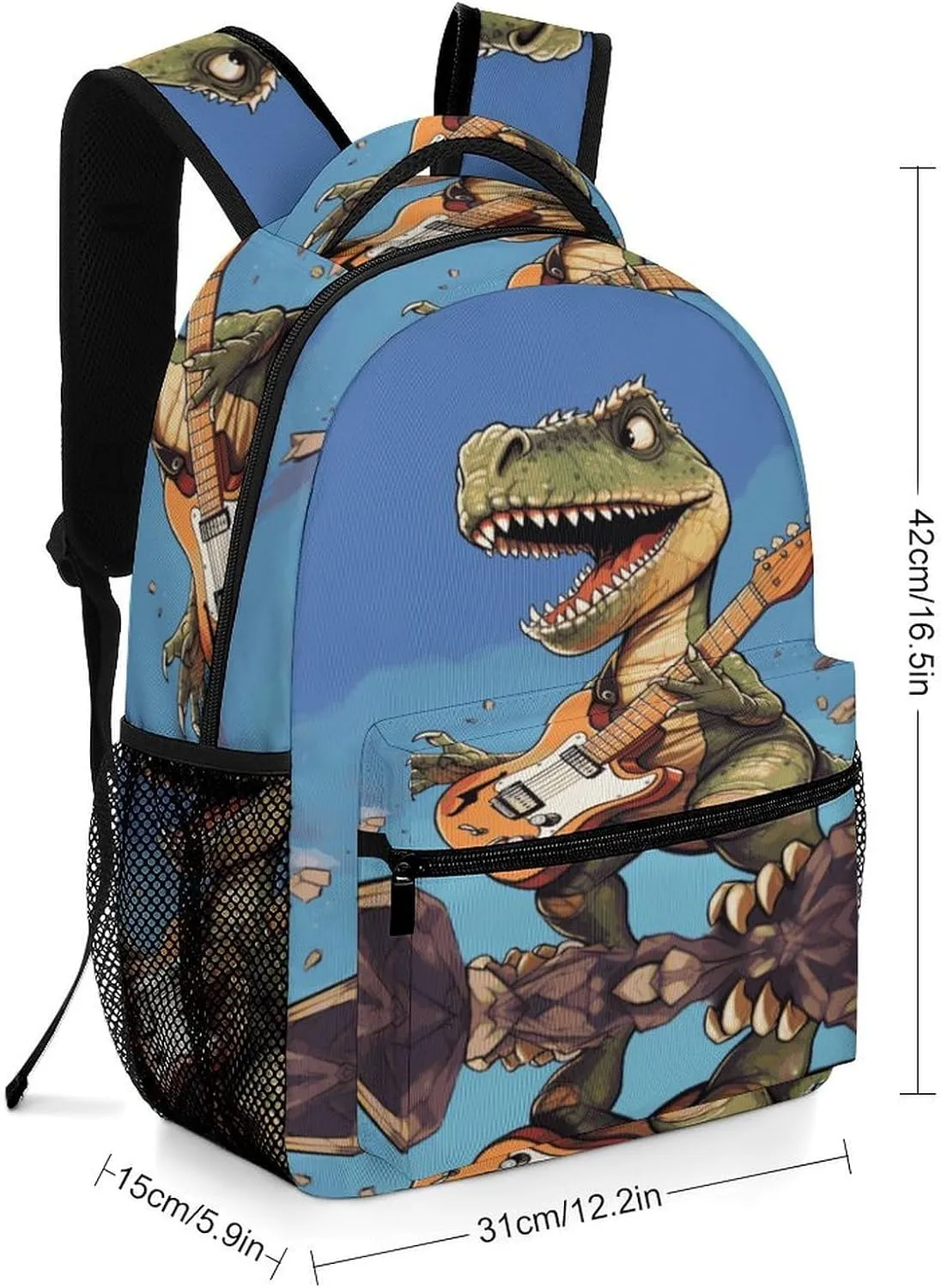 Small Backpacks Personalized Dinosaur Playing Guitar Printing Travel Bag Lightweight Travel Backpack For Women Men