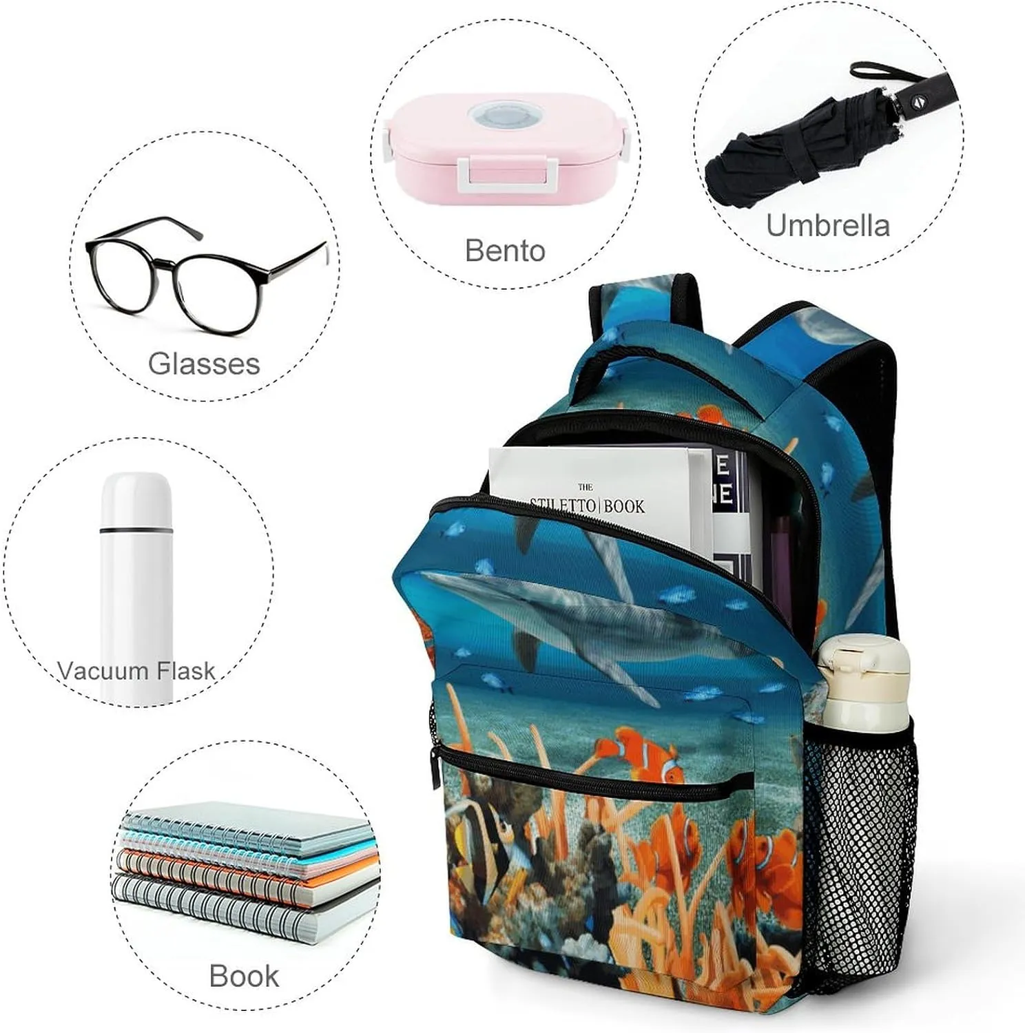 Small Backpacks Personalized Dolphins Blue Printing Travel Bag Lightweight Travel Backpack For Women Men