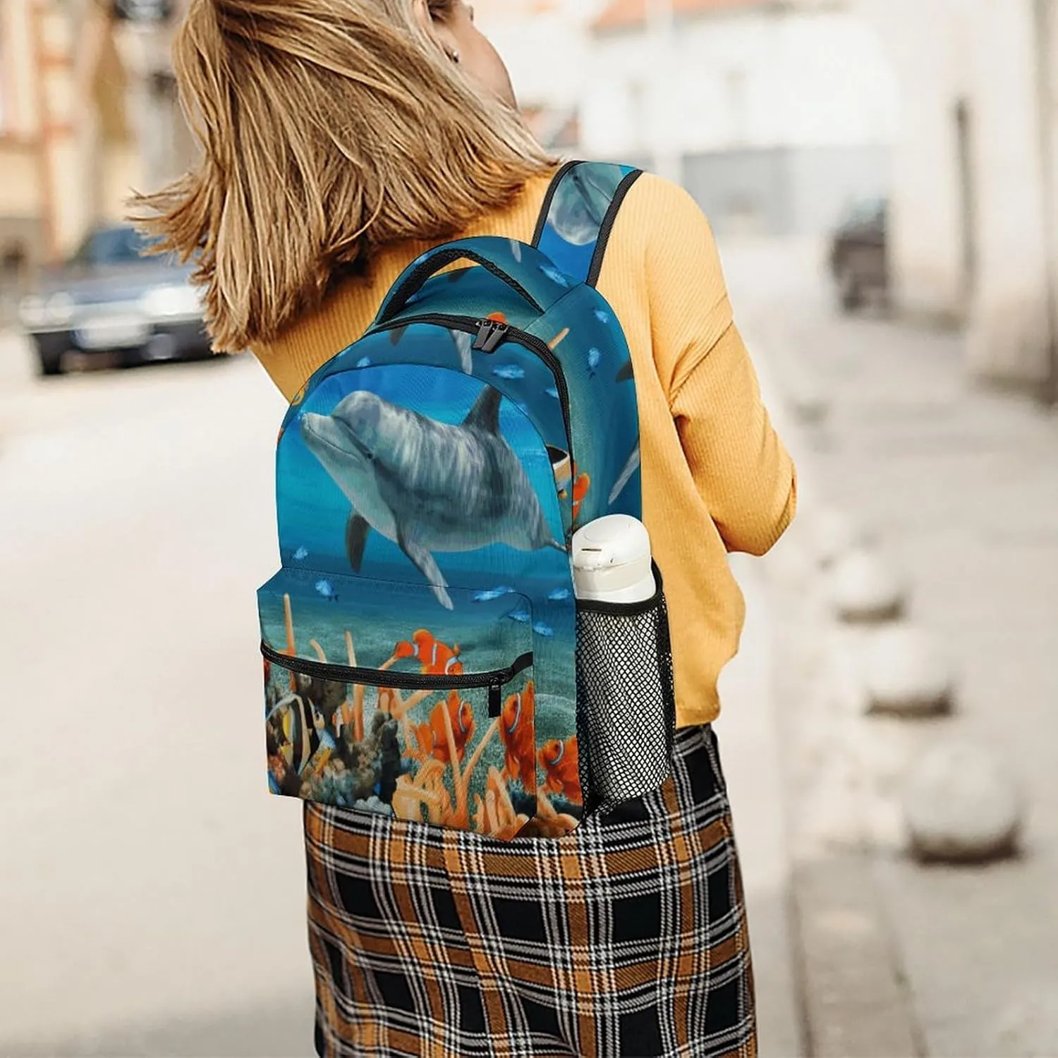 Small Backpacks Personalized Dolphins Blue Printing Travel Bag Lightweight Travel Backpack For Women Men