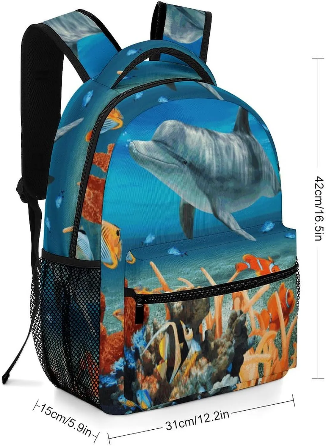 Small Backpacks Personalized Dolphins Blue Printing Travel Bag Lightweight Travel Backpack For Women Men