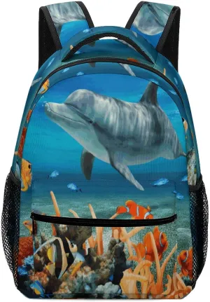 Small Backpacks Personalized Dolphins Blue Printing Travel Bag Lightweight Travel Backpack For Women Men