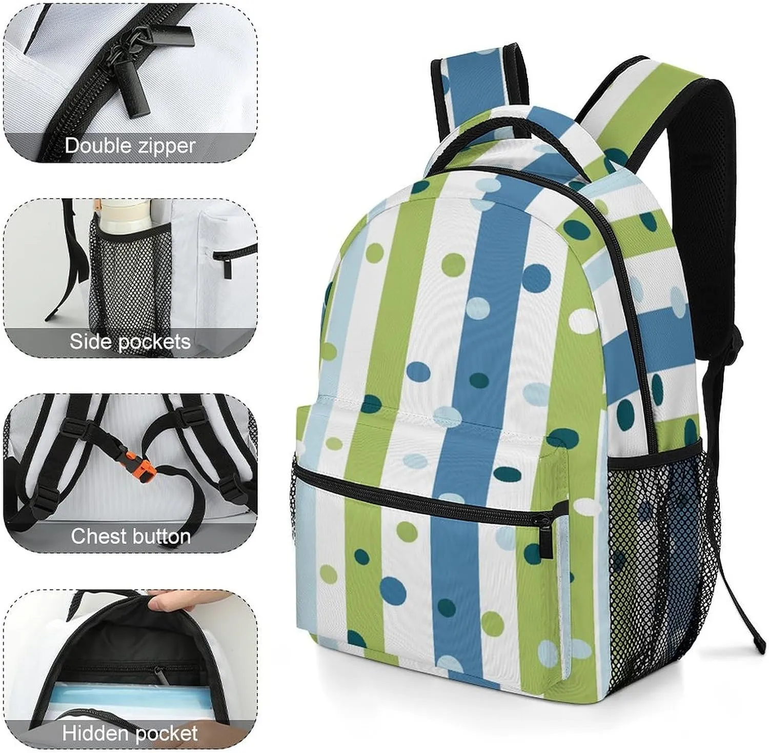 Small Backpacks Personalized Dots And Stripes Printing Travel Bag Lightweight Travel Backpack For Women Men