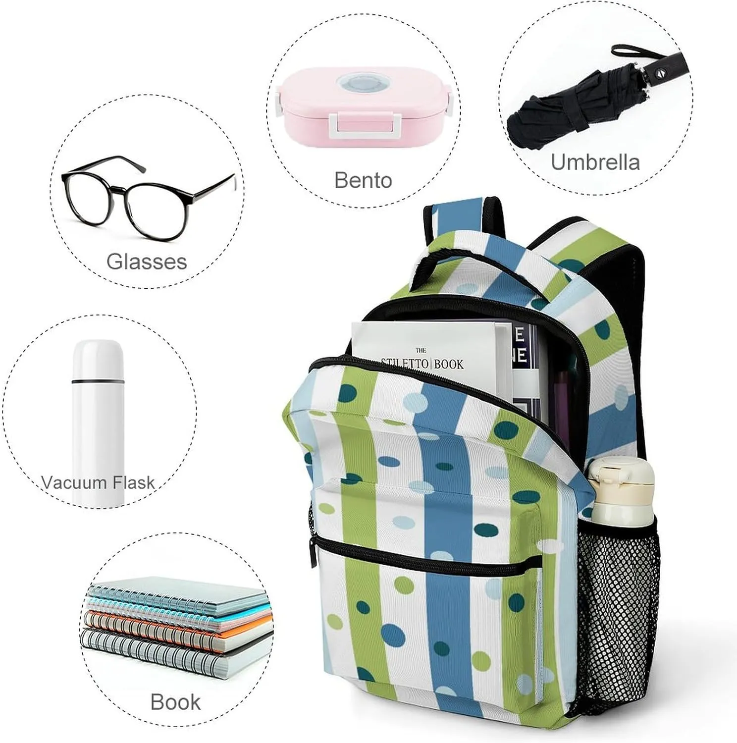 Small Backpacks Personalized Dots And Stripes Printing Travel Bag Lightweight Travel Backpack For Women Men