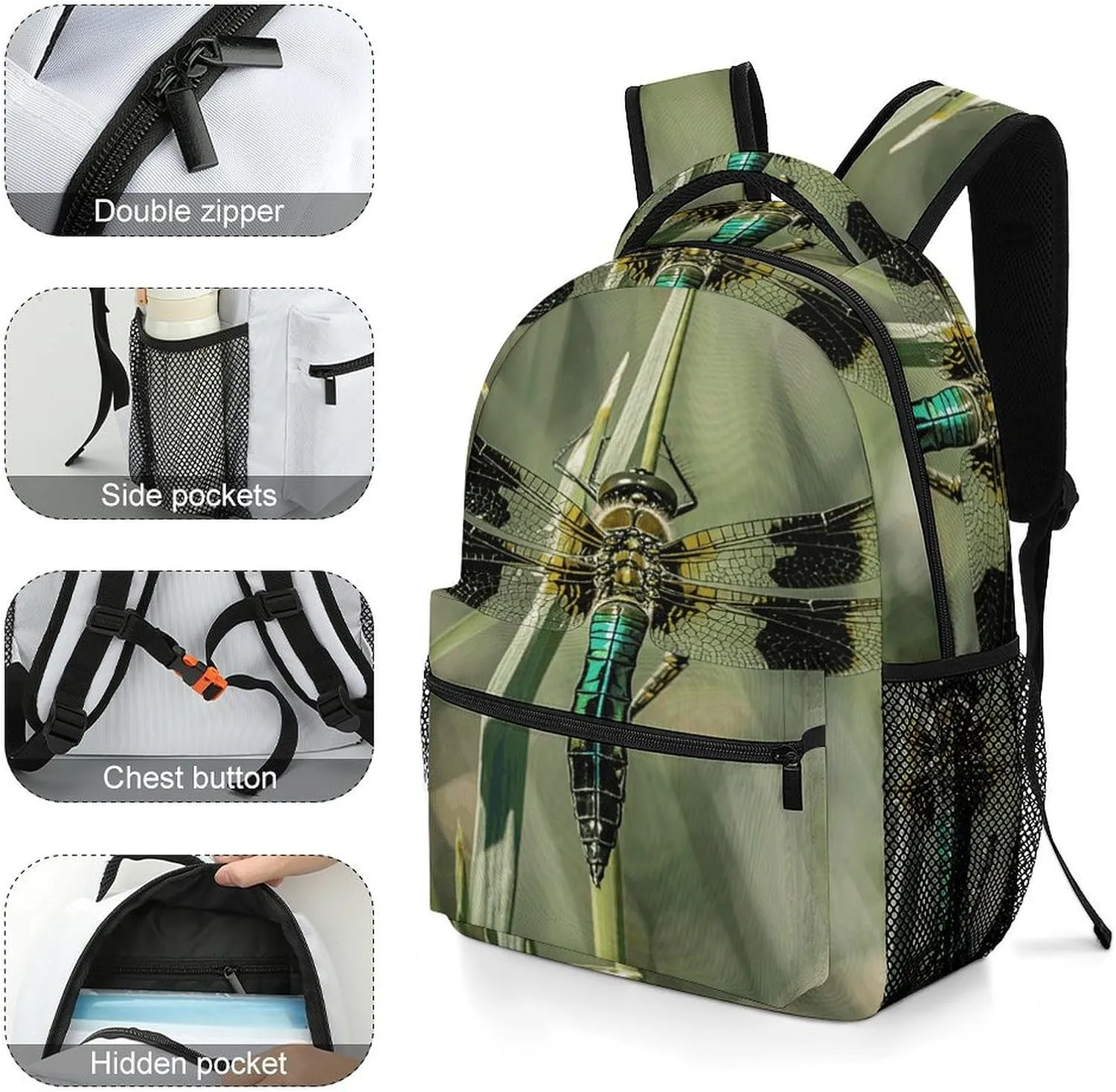 Small Backpacks Personalized Dragonfly Black Printing Travel Bag Lightweight Travel Backpack For Women Men