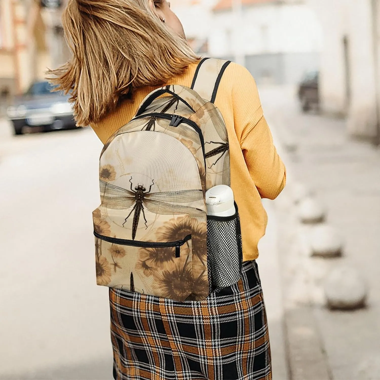 Small Backpacks Personalized Dragonfly on Sunflower Printing Travel Bag Lightweight Travel Backpack For Women Men