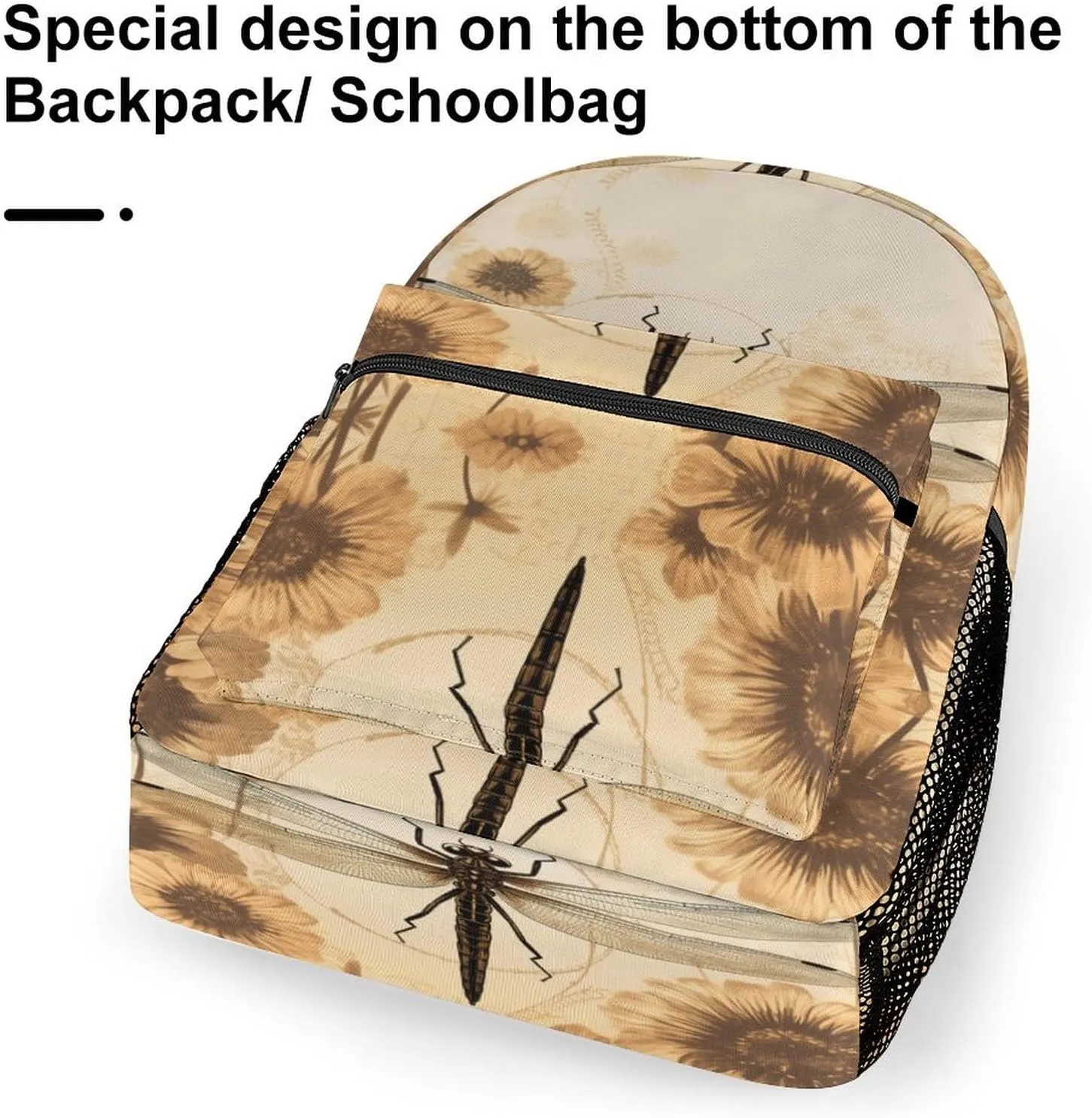 Small Backpacks Personalized Dragonfly on Sunflower Printing Travel Bag Lightweight Travel Backpack For Women Men