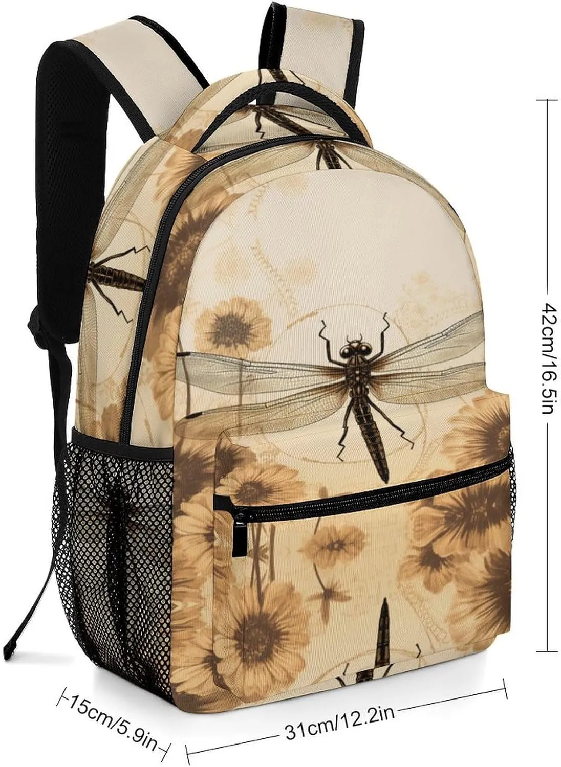 Small Backpacks Personalized Dragonfly on Sunflower Printing Travel Bag Lightweight Travel Backpack For Women Men
