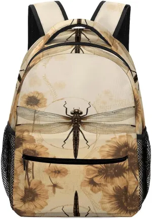 Small Backpacks Personalized Dragonfly on Sunflower Printing Travel Bag Lightweight Travel Backpack For Women Men