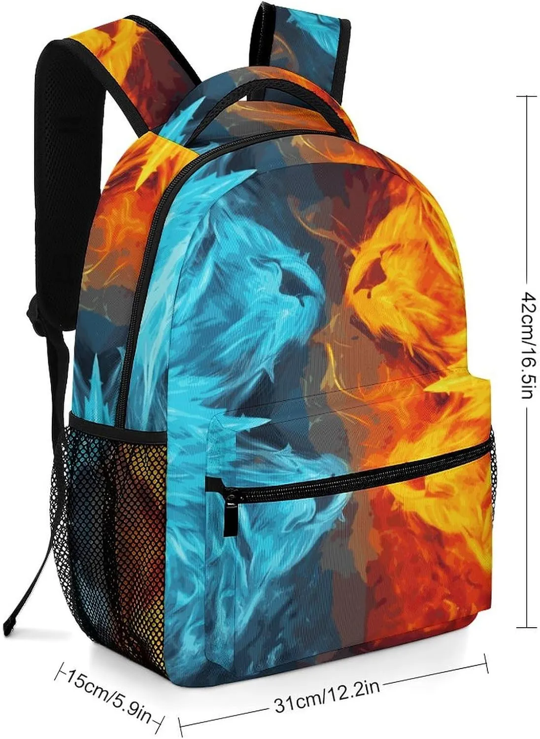 Small Backpacks Personalized Fire Vs Ice Art Printing Travel Bag Lightweight Travel Backpack For Women Men