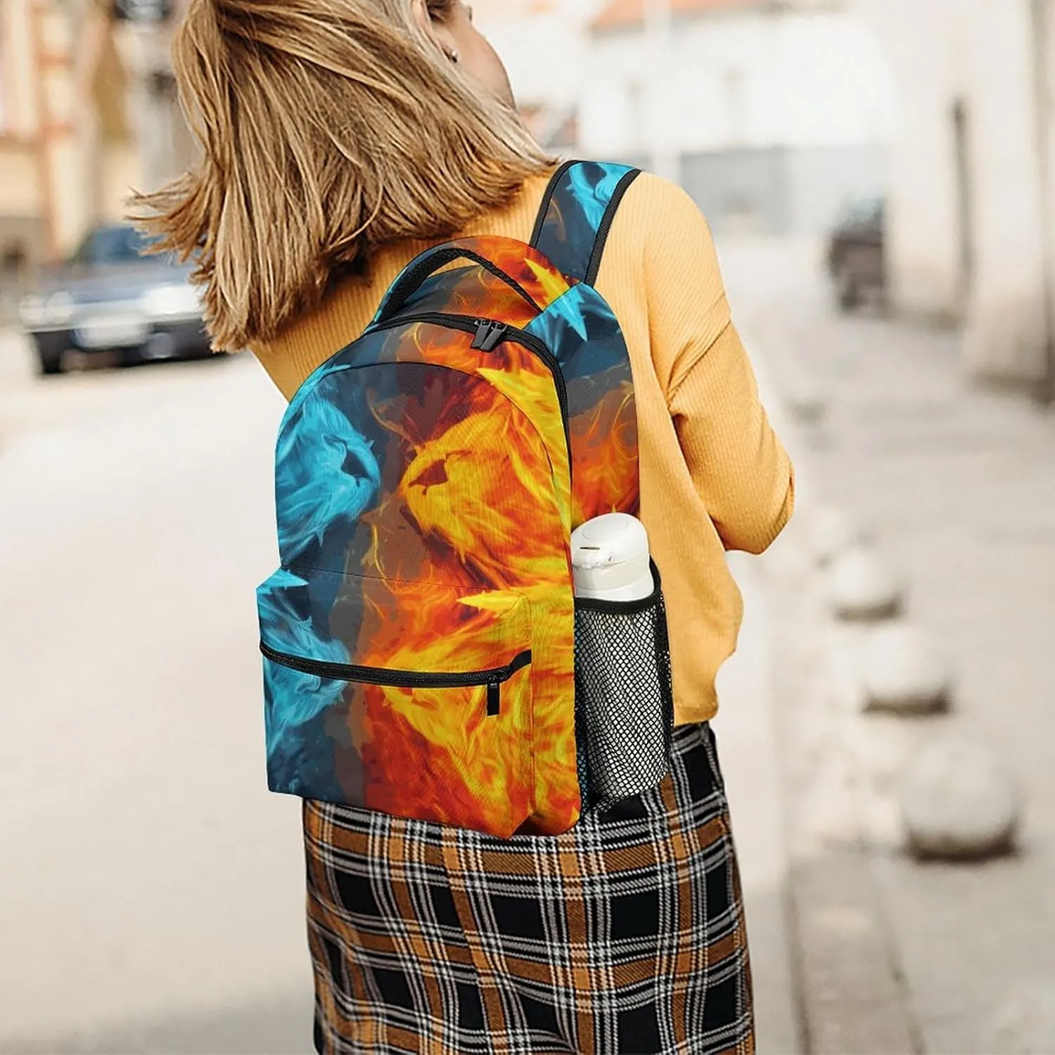 Small Backpacks Personalized Fire Vs Ice Art Printing Travel Bag Lightweight Travel Backpack For Women Men
