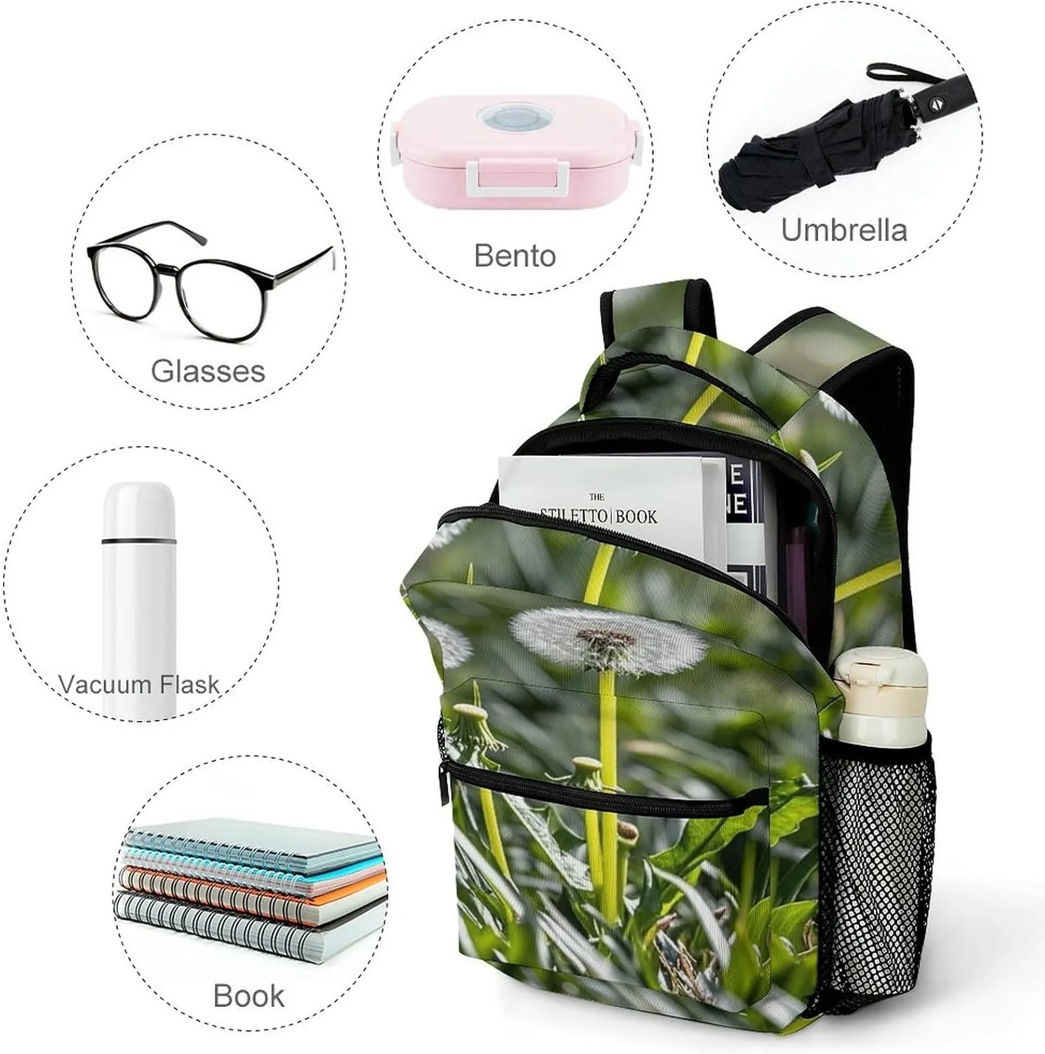 Small Backpacks Personalized Flower Stem Printing Travel Bag Lightweight Travel Backpack For Women Men