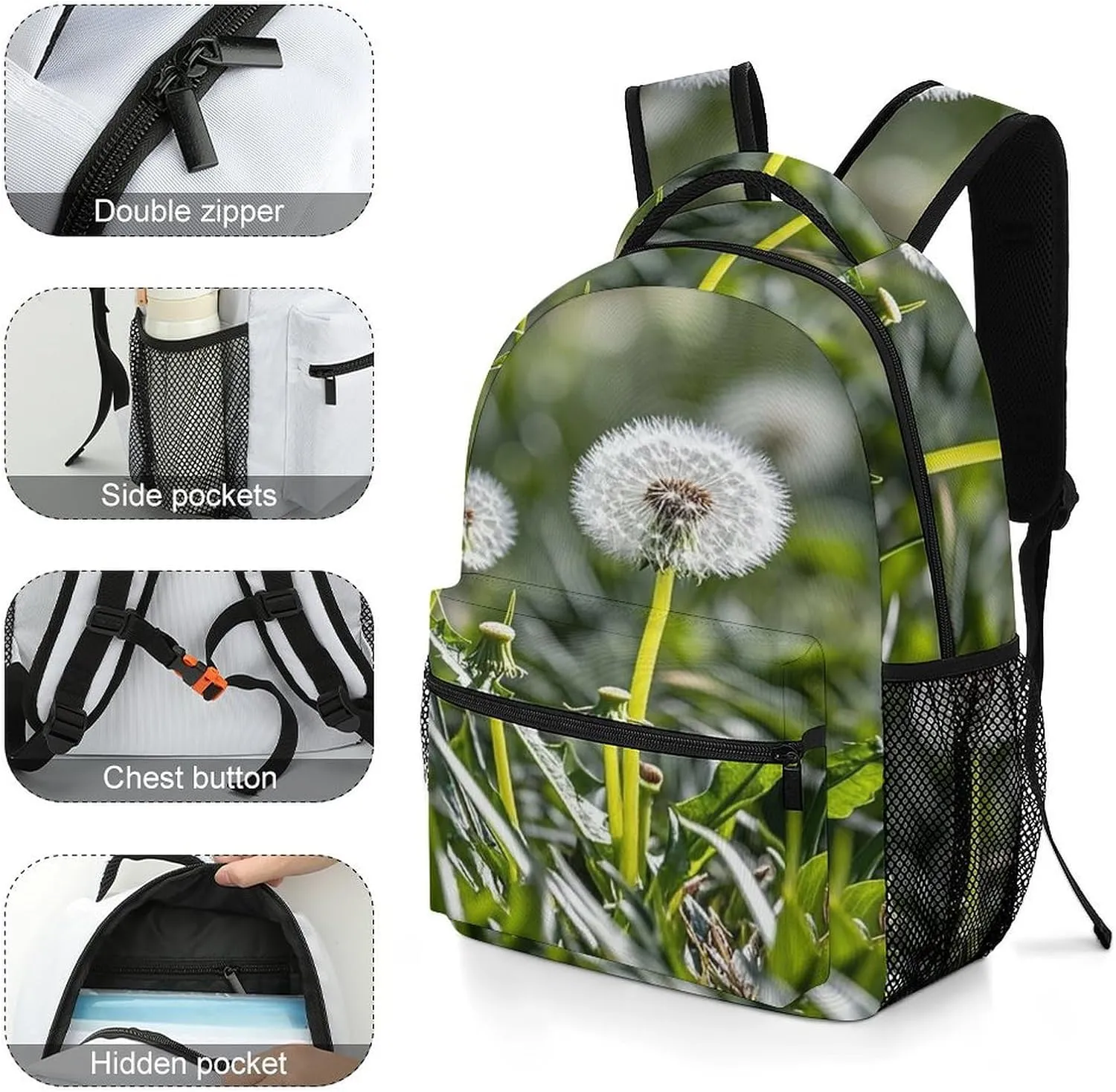 Small Backpacks Personalized Flower Stem Printing Travel Bag Lightweight Travel Backpack For Women Men