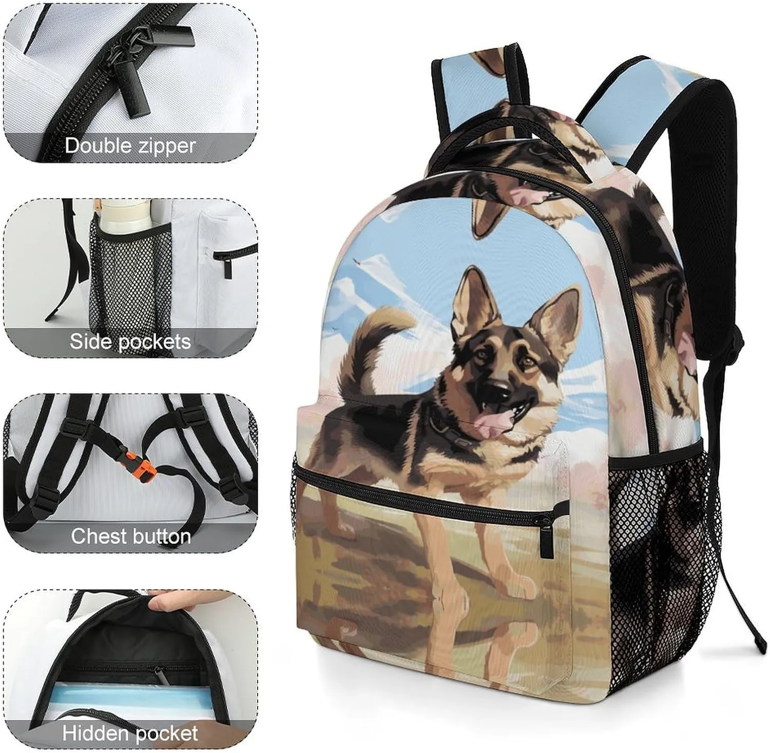 Small Backpacks Personalized German Shepherd Printing Travel Bag Lightweight Travel Backpack For Women Men