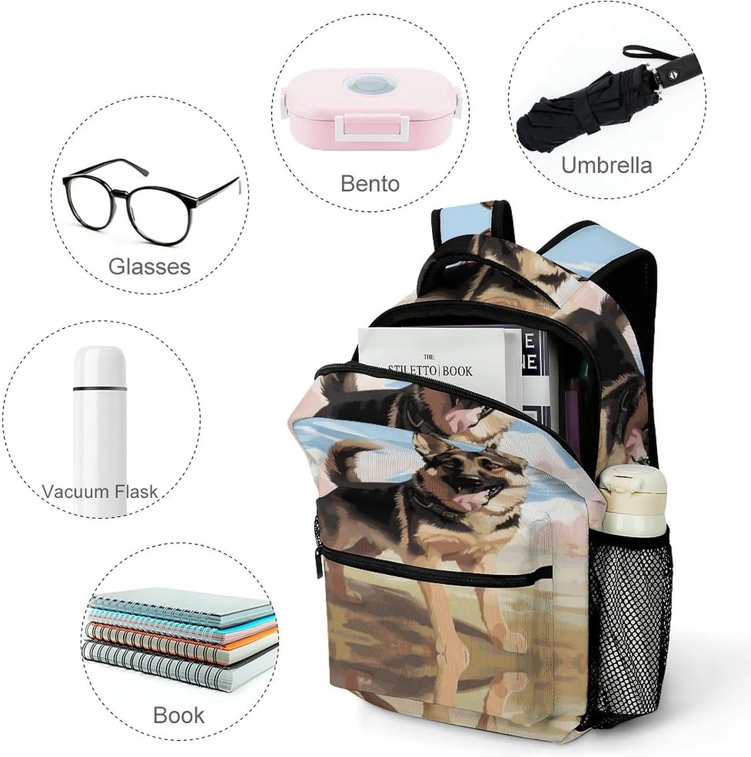 Small Backpacks Personalized German Shepherd Printing Travel Bag Lightweight Travel Backpack For Women Men