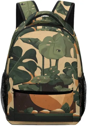 Small Backpacks Personalized Gray Monstera Plant Printing Travel Bag Lightweight Travel Backpack For Women Men