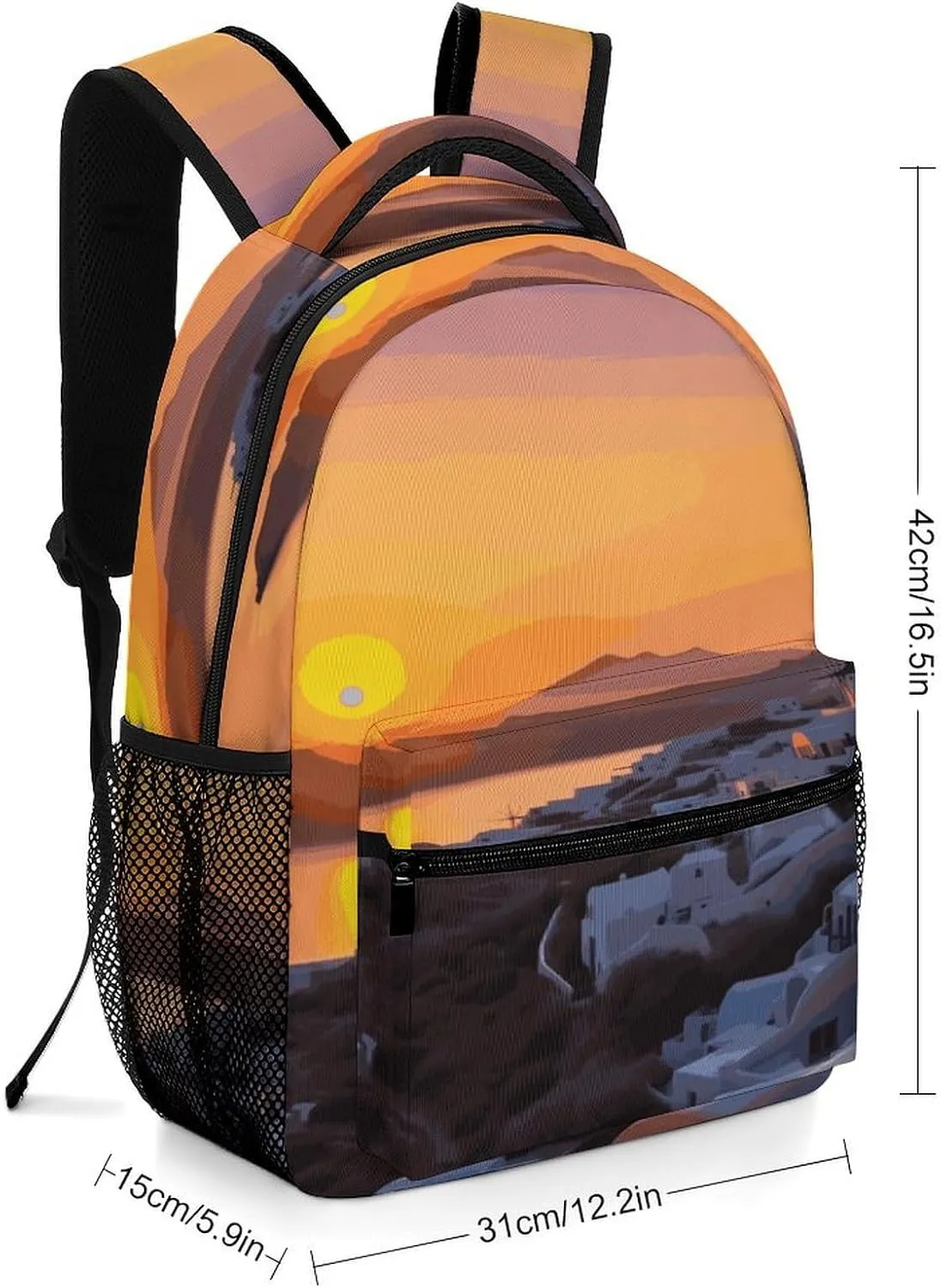 Small Backpacks Personalized Greece Island Landscape Printing Travel Bag Lightweight Travel Backpack For Women Men