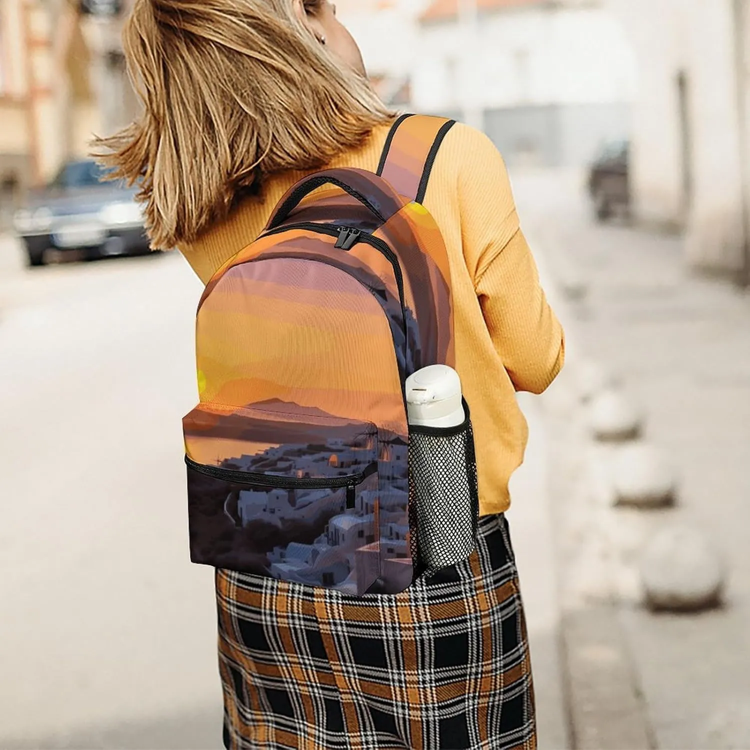 Small Backpacks Personalized Greece Island Landscape Printing Travel Bag Lightweight Travel Backpack For Women Men