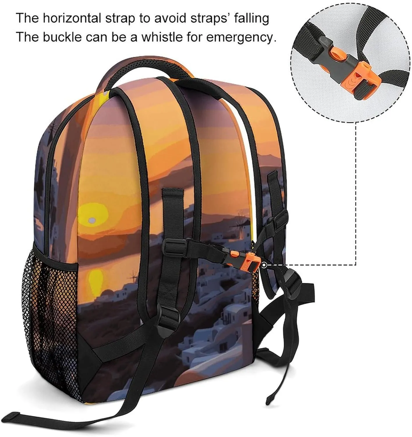 Small Backpacks Personalized Greece Island Landscape Printing Travel Bag Lightweight Travel Backpack For Women Men