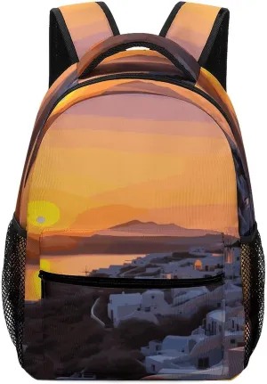 Small Backpacks Personalized Greece Island Landscape Printing Travel Bag Lightweight Travel Backpack For Women Men