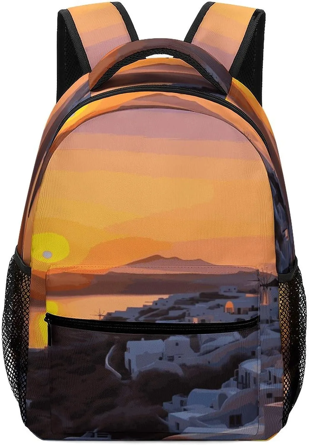 Small Backpacks Personalized Greece Island Landscape Printing Travel Bag Lightweight Travel Backpack For Women Men