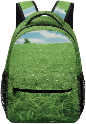 Small Backpacks Personalized Green Lawn Printing Travel Bag Lightweight Travel Backpack For Women Men