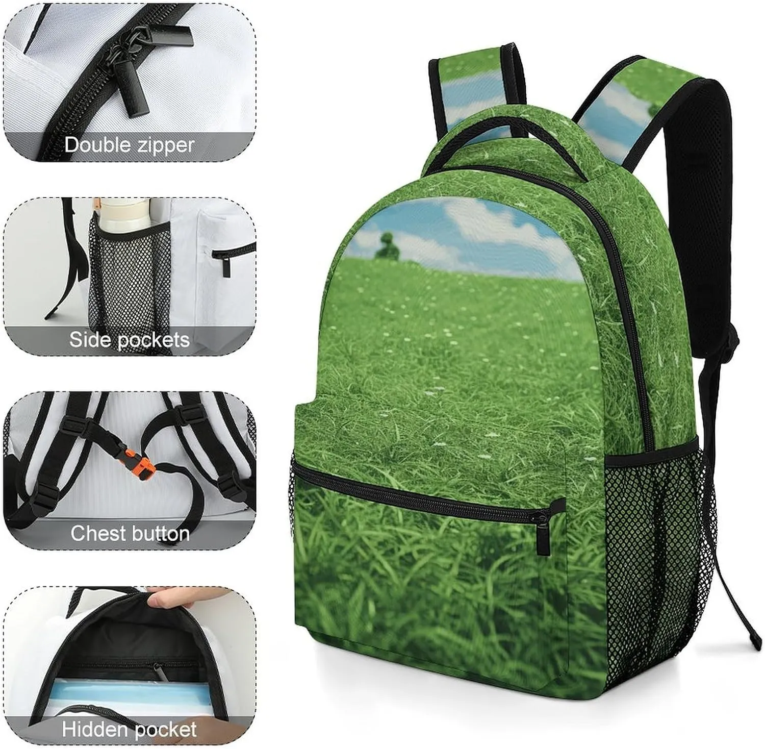 Small Backpacks Personalized Green Lawn Printing Travel Bag Lightweight Travel Backpack For Women Men