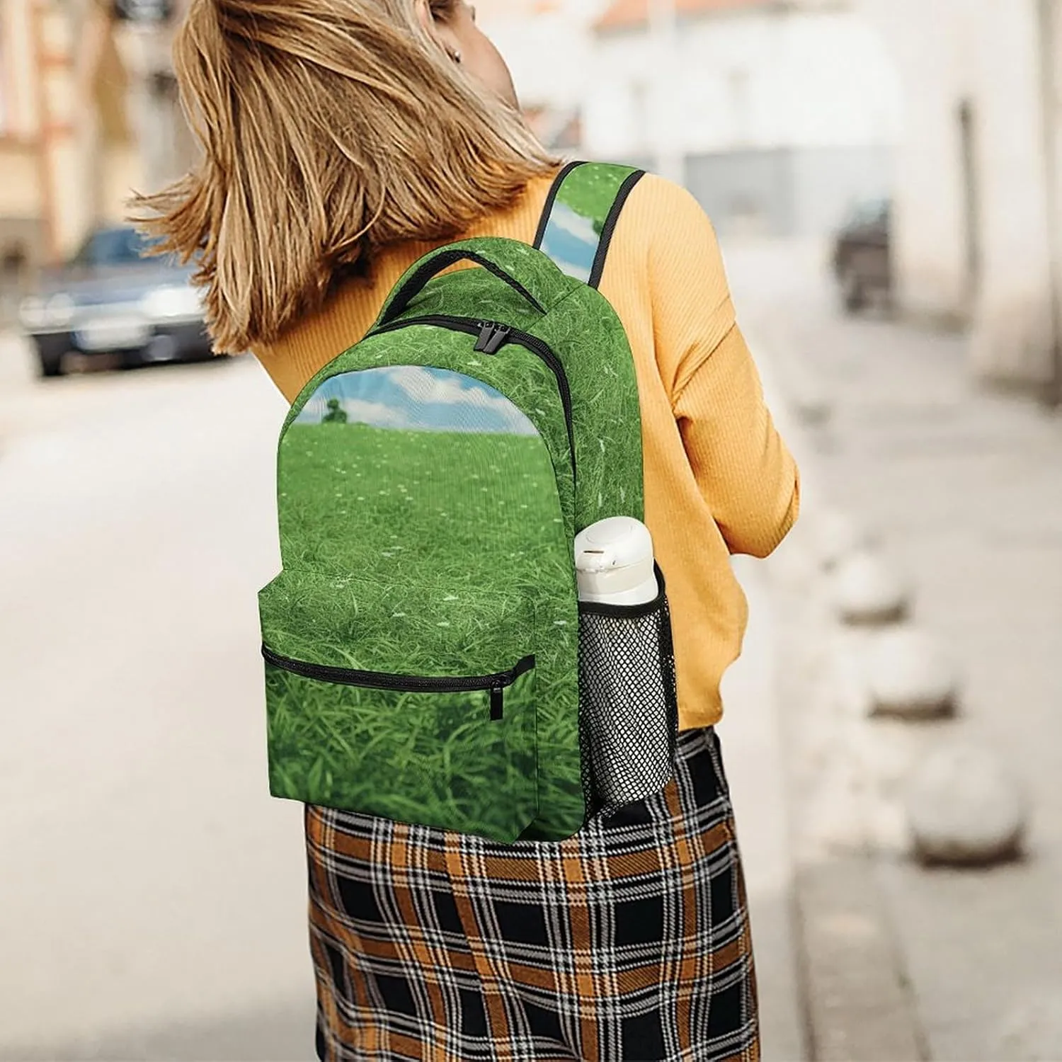 Small Backpacks Personalized Green Lawn Printing Travel Bag Lightweight Travel Backpack For Women Men