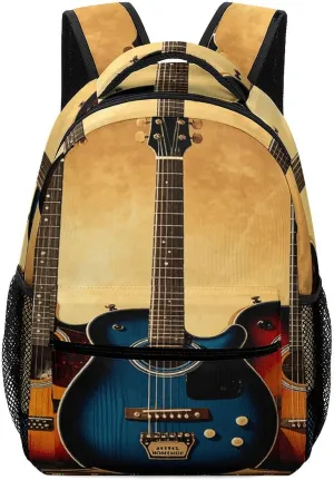 Small Backpacks Personalized Guitar Collection Printing Travel Bag Lightweight Travel Backpack For Women Men