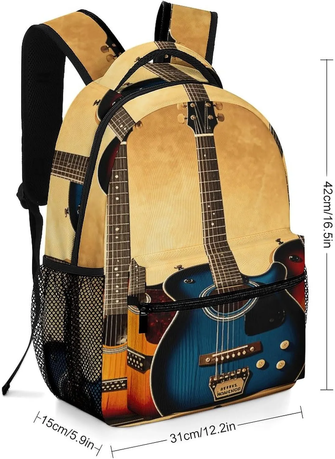Small Backpacks Personalized Guitar Collection Printing Travel Bag Lightweight Travel Backpack For Women Men