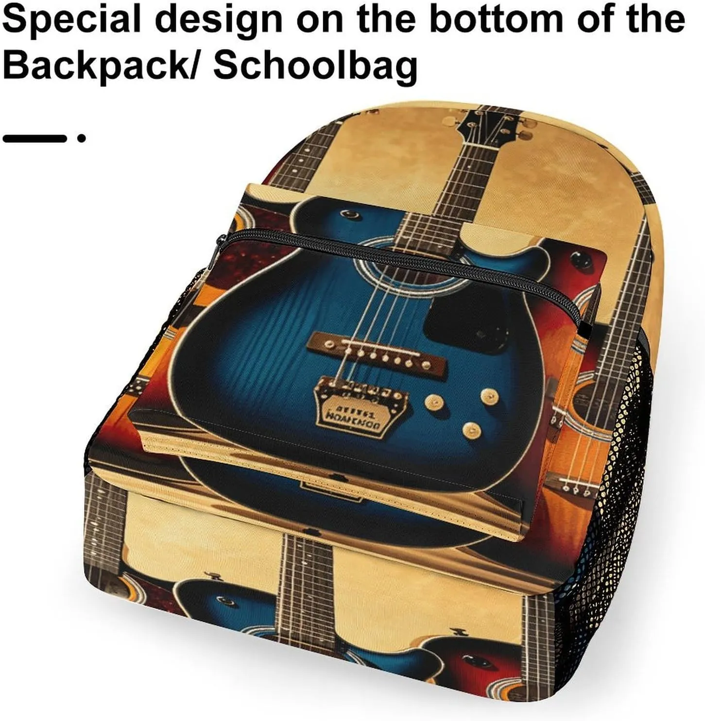 Small Backpacks Personalized Guitar Collection Printing Travel Bag Lightweight Travel Backpack For Women Men