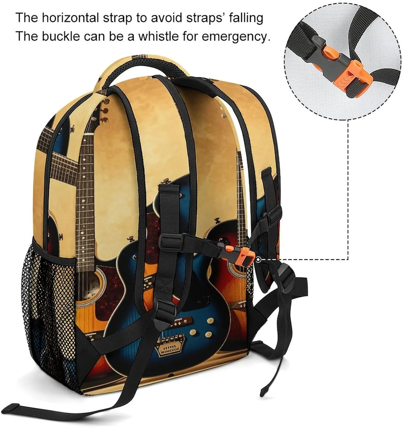 Small Backpacks Personalized Guitar Collection Printing Travel Bag Lightweight Travel Backpack For Women Men
