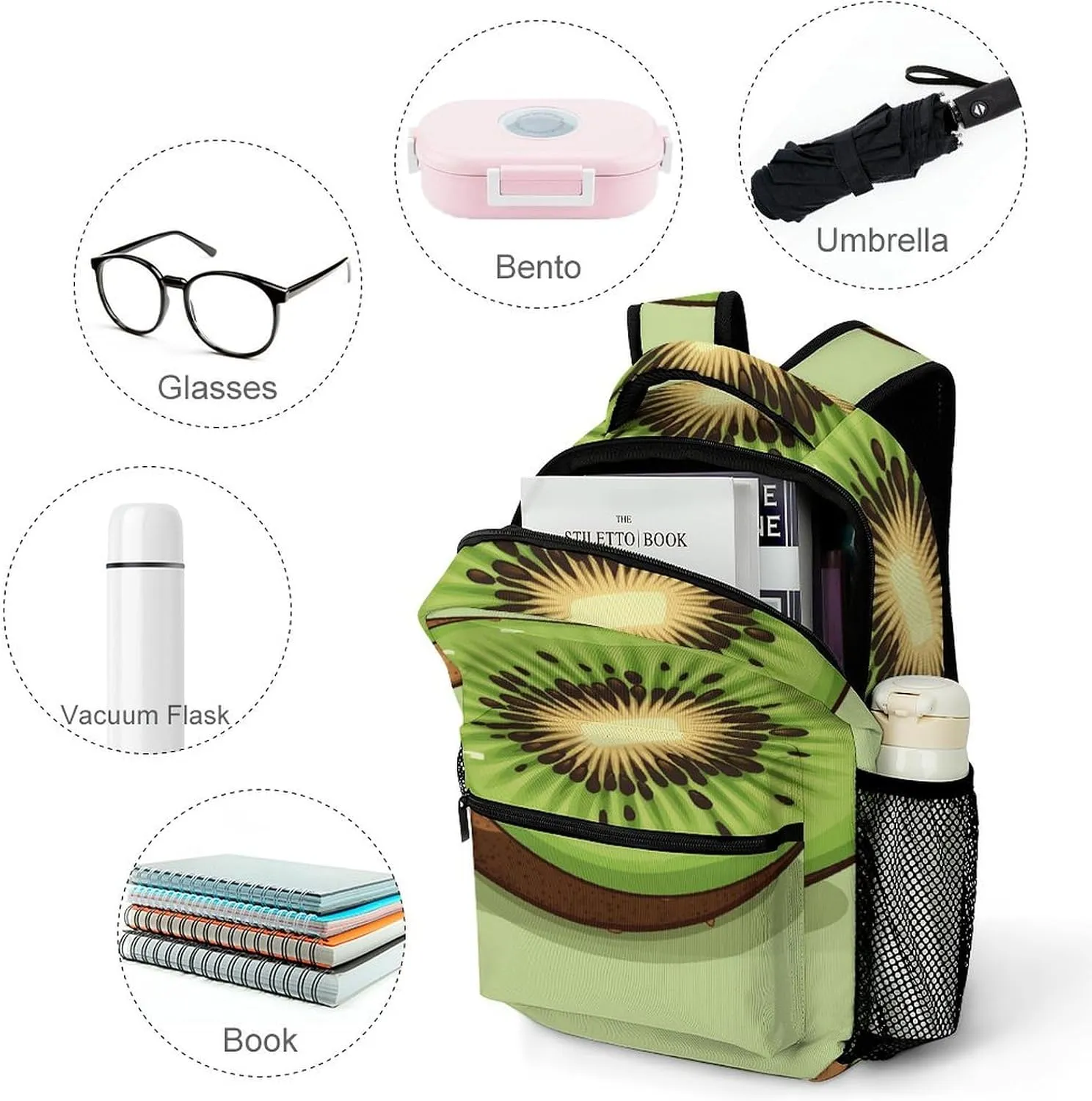 Small Backpacks Personalized Half Kiwi Printing Travel Bag Lightweight Travel Backpack For Women Men