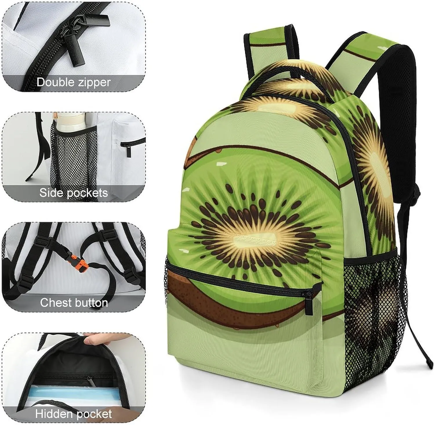 Small Backpacks Personalized Half Kiwi Printing Travel Bag Lightweight Travel Backpack For Women Men