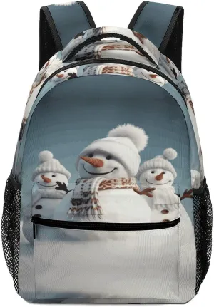 Small Backpacks Personalized Happy Snowman Printing Travel Bag Lightweight Travel Backpack For Women Men