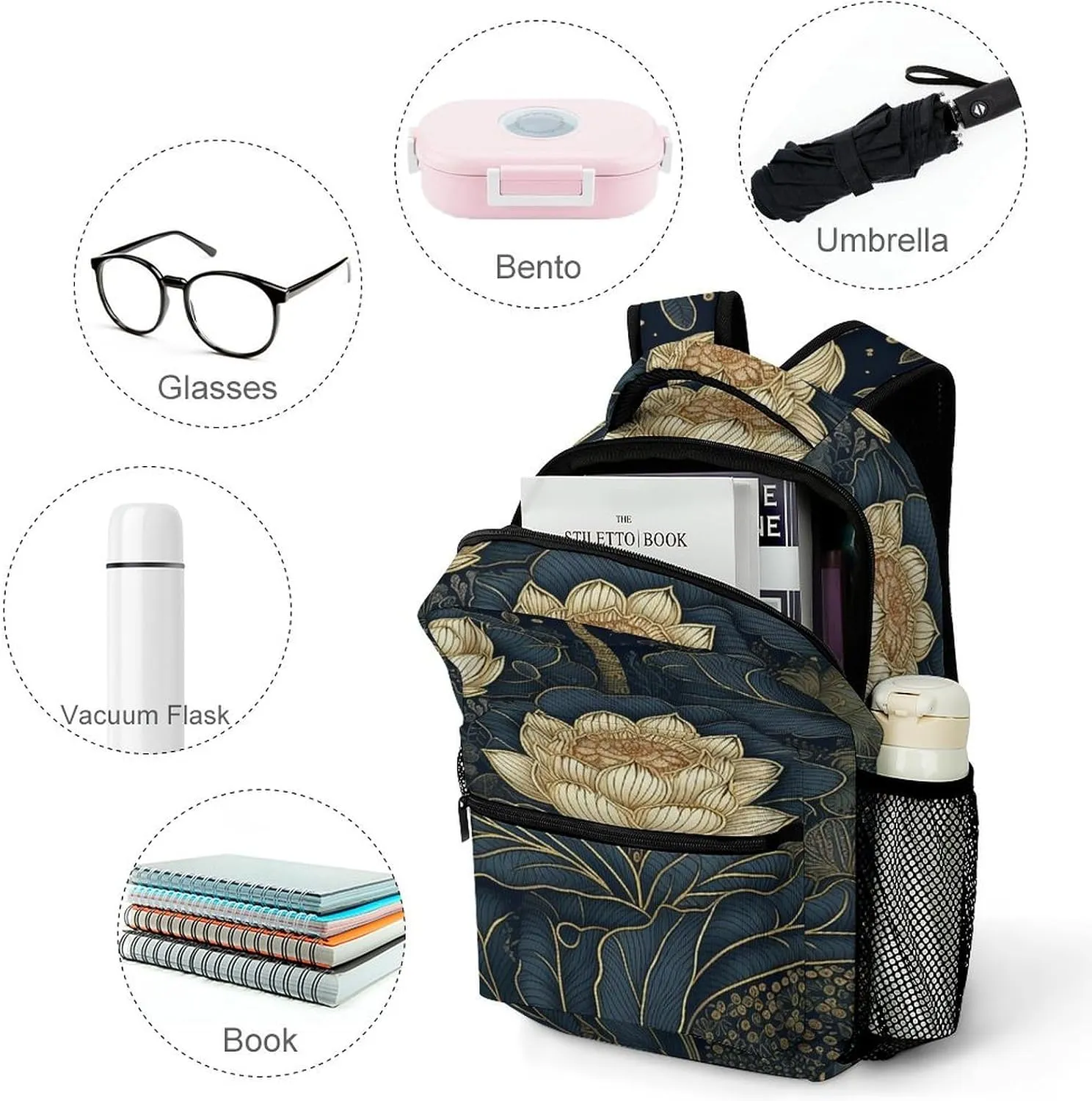 Small Backpacks Personalized Intricate Flowers Printing Travel Bag Lightweight Travel Backpack For Women Men