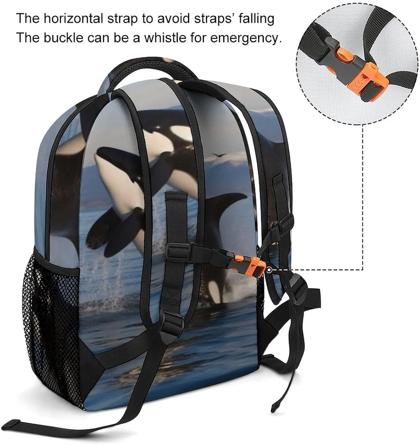 Small Backpacks Personalized Killer Whale Printing Travel Bag Lightweight Travel Backpack For Women Men