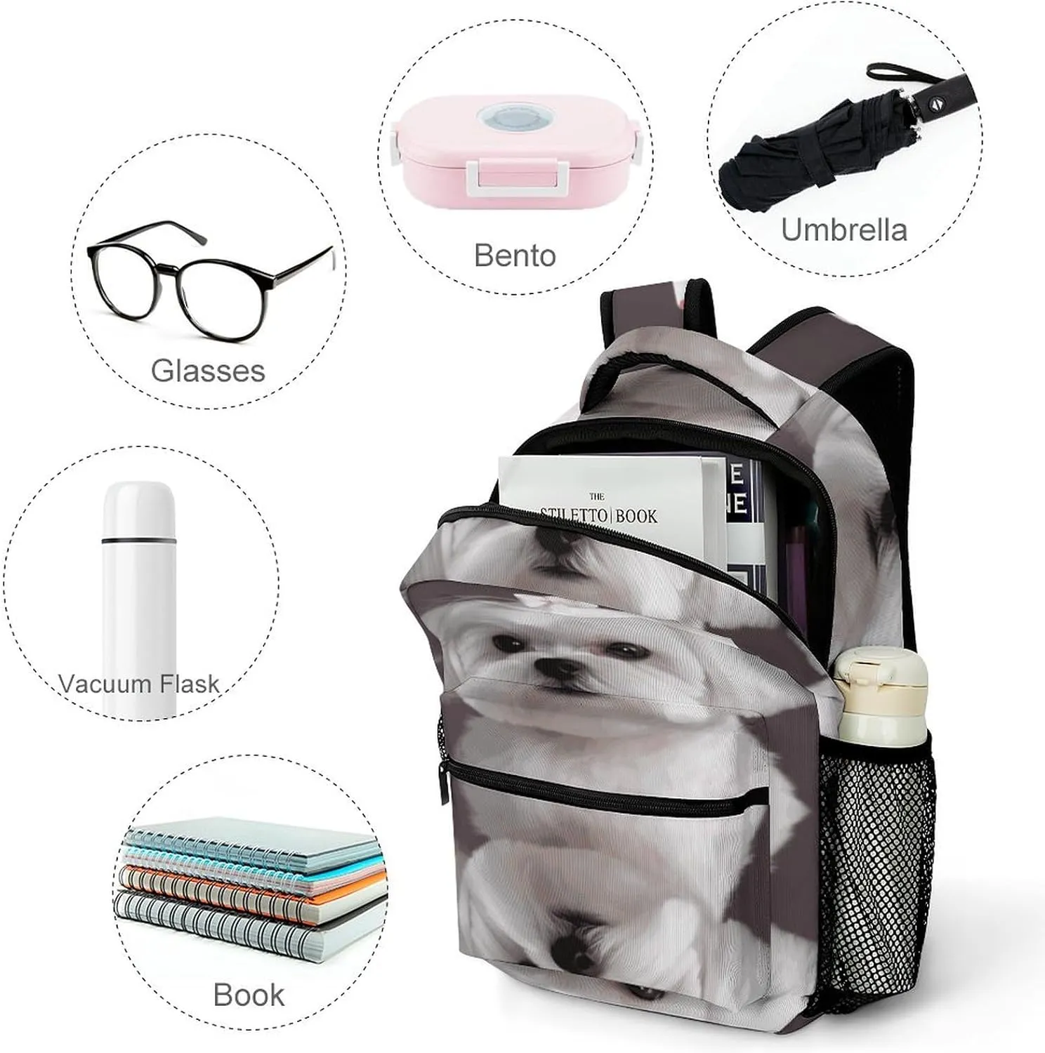 Small Backpacks Personalized Lovely Maltese Dog Printing Travel Bag Lightweight Travel Backpack For Women Men