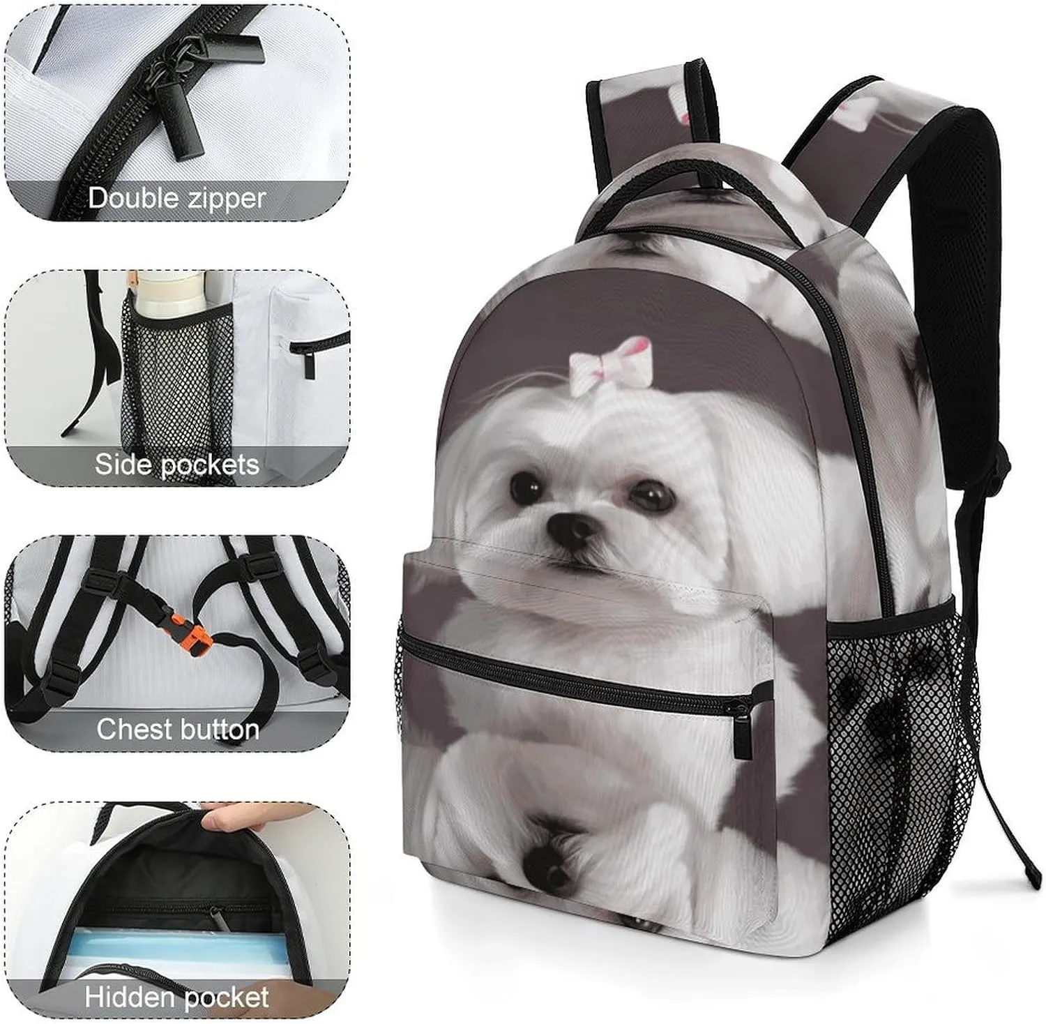 Small Backpacks Personalized Lovely Maltese Dog Printing Travel Bag Lightweight Travel Backpack For Women Men