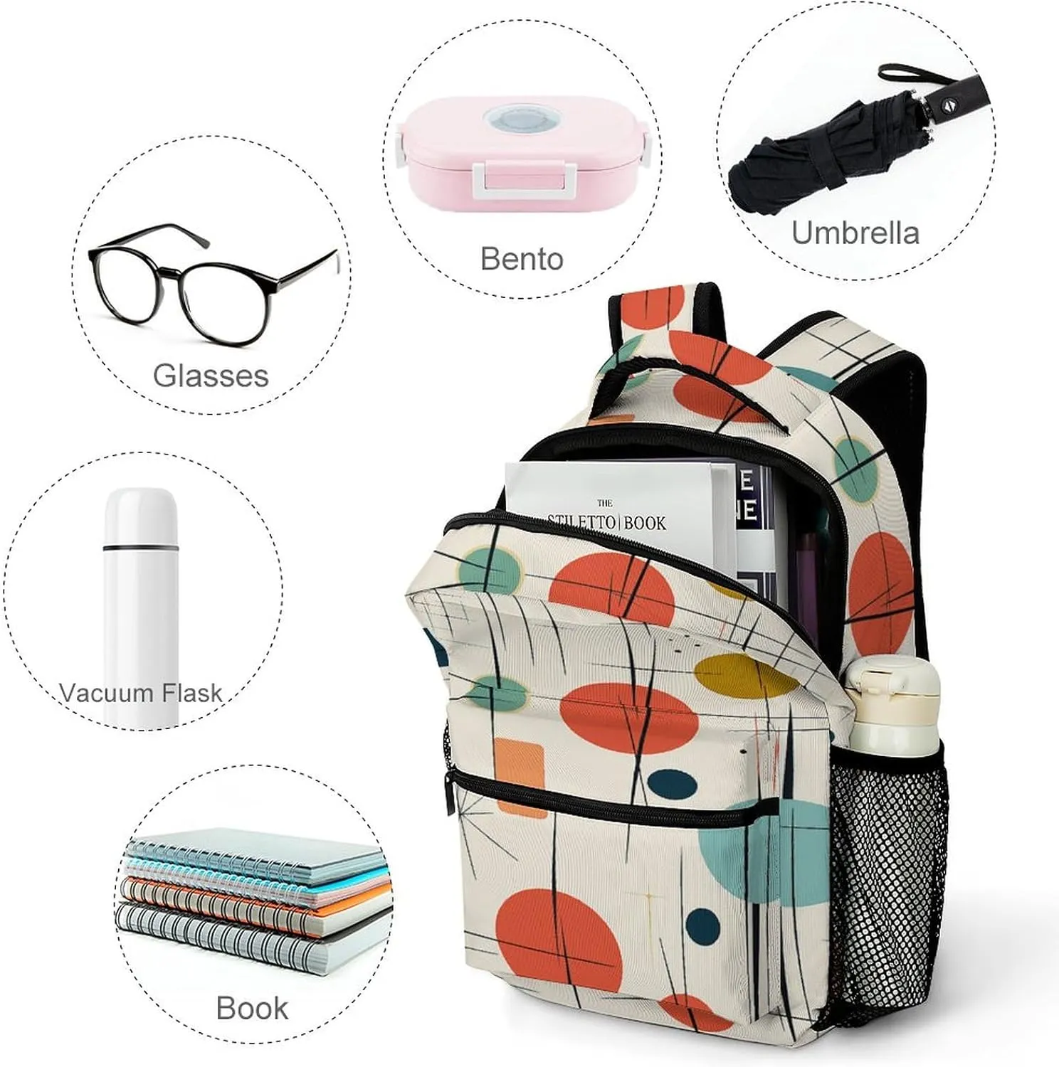 Small Backpacks Personalized Modern Mid Century Printing Travel Bag Lightweight Travel Backpack For Women Men
