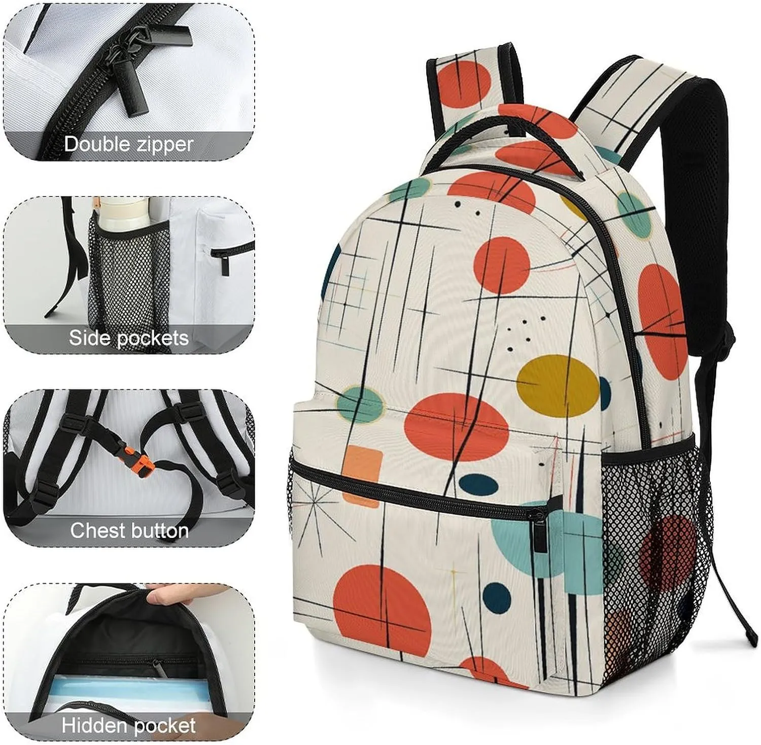 Small Backpacks Personalized Modern Mid Century Printing Travel Bag Lightweight Travel Backpack For Women Men
